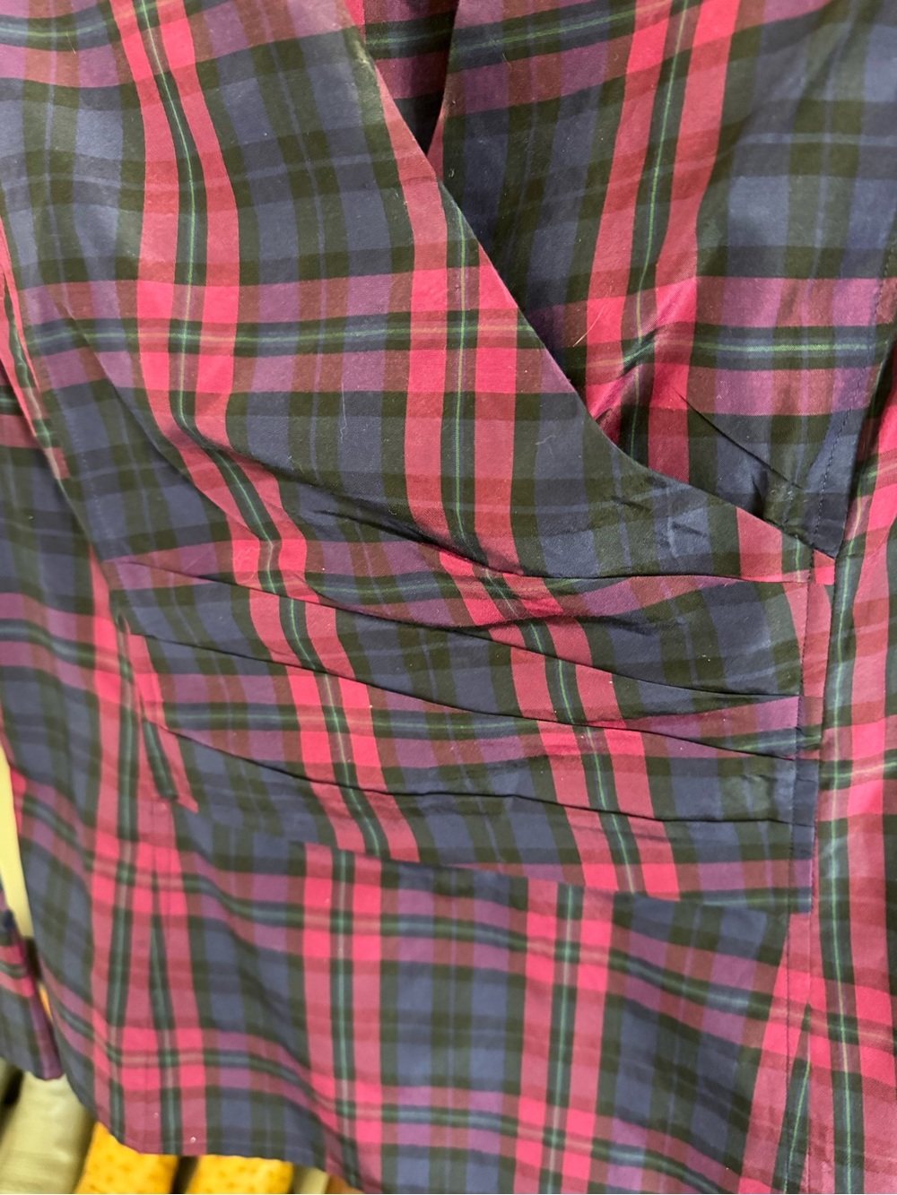 Talbots Pink and Navy Plaid Wrap-Front Button-Down Shirt - Picture 3 of 6